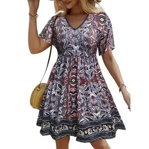 Plus Size Tribal Print Boho Dress 4XL (US 20) | V-Neck Lace Trim | Ethnic Patter